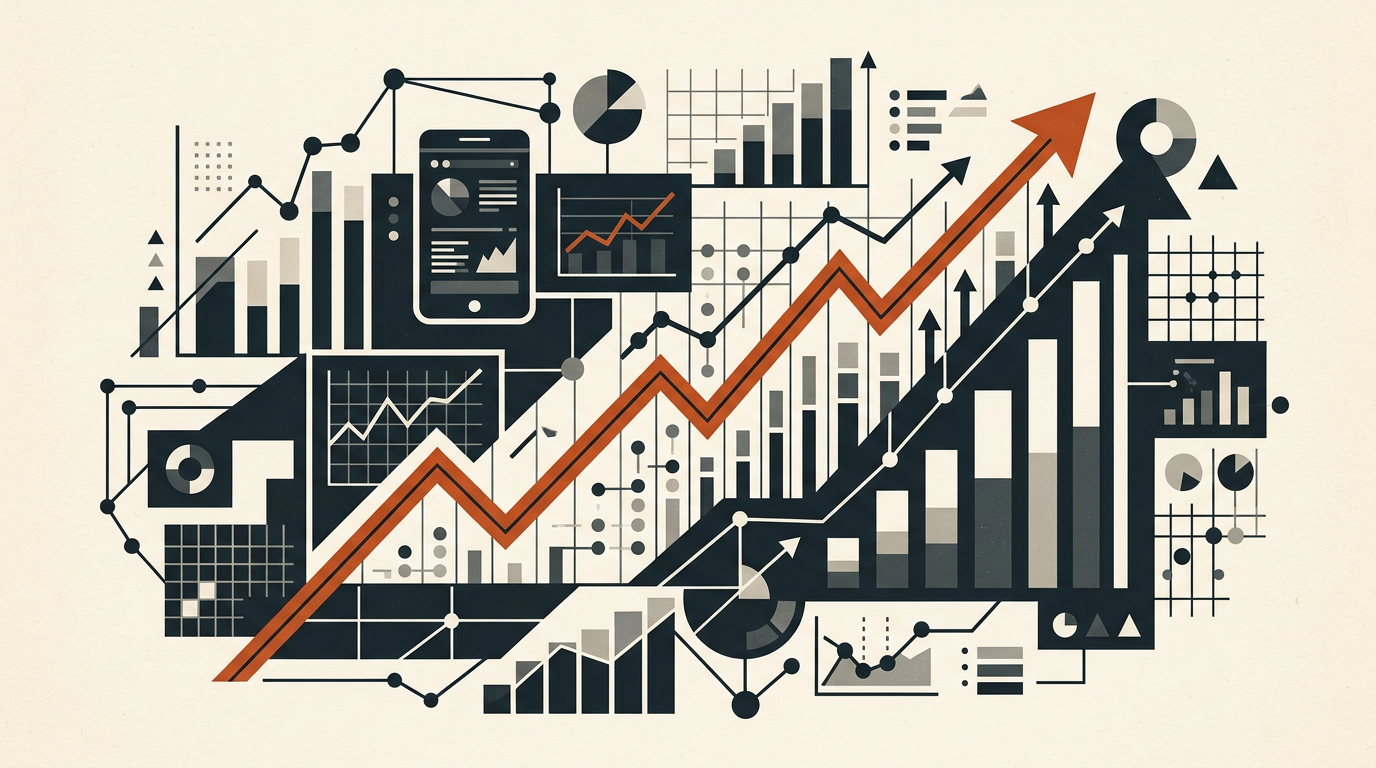 Abstract illustration of geometric charts and lines representing digital cost tracking.