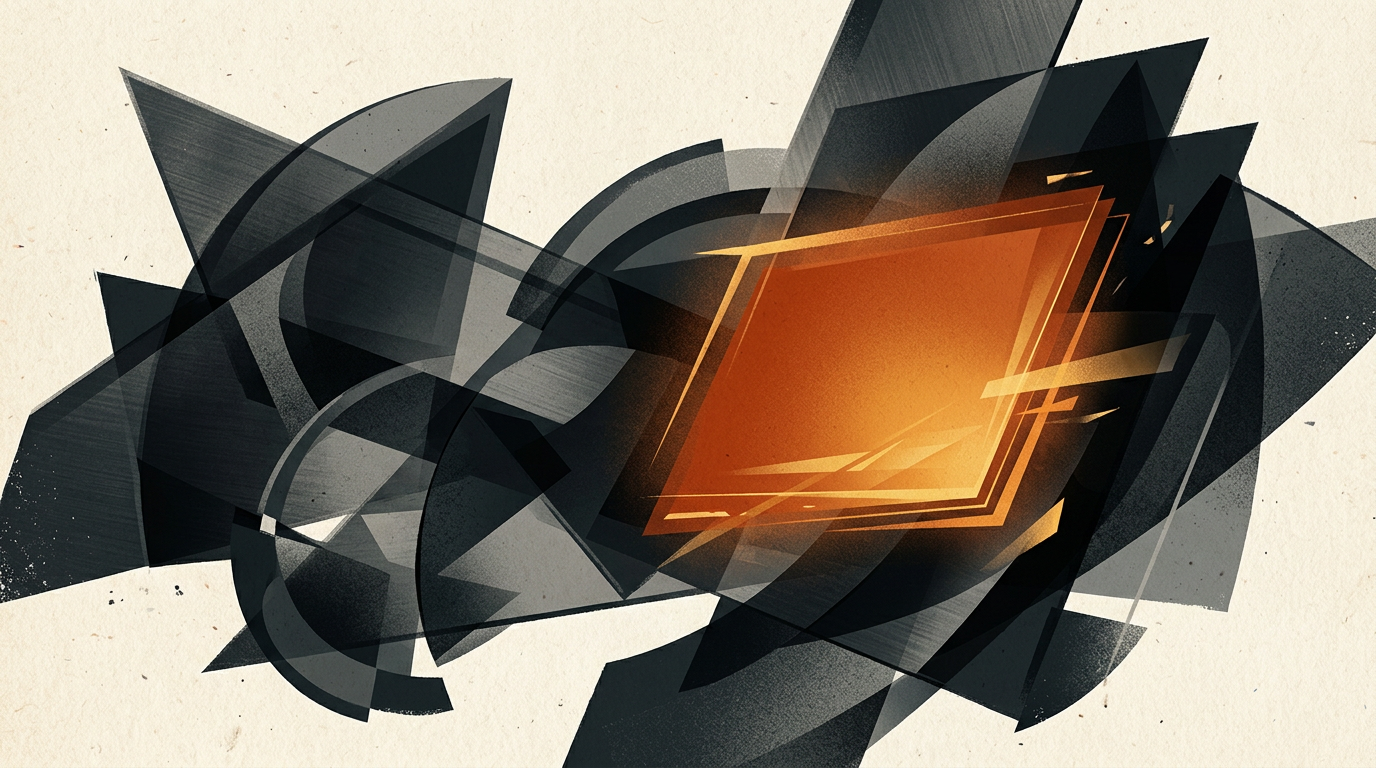 Abstract vector illustration of sleek overlapping metallic plates and a warm illuminated panel.