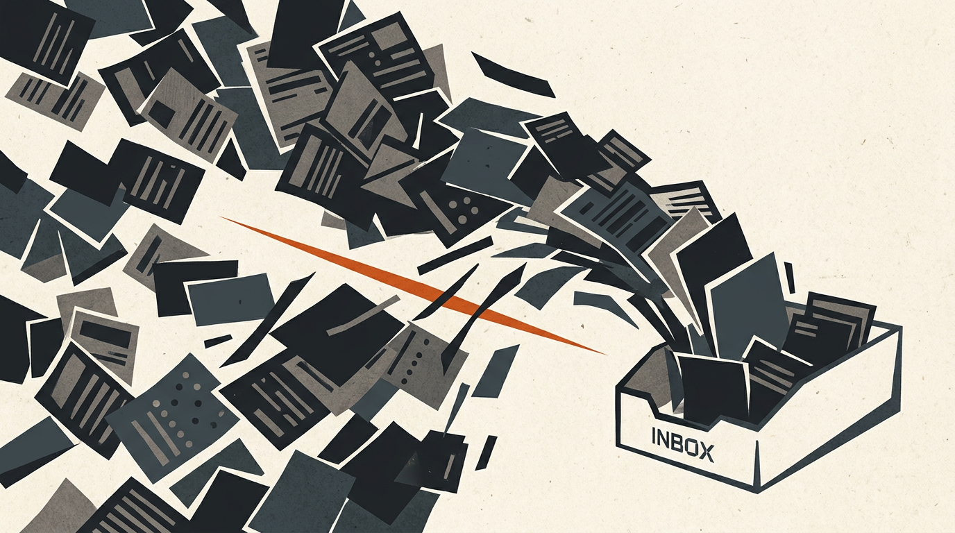 An abstract vector illustration showing paper documents overflowing a sorting tray.