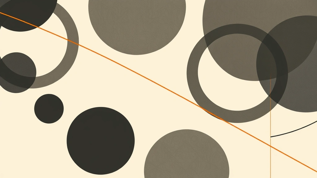 Abstract vector illustration of overlapping charcoal circles and a single orange line on an off-white background