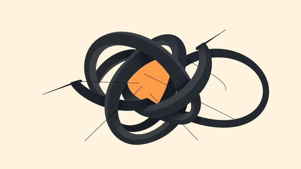 Abstract vector illustration of a charcoal knot being pulled apart on an off-white background