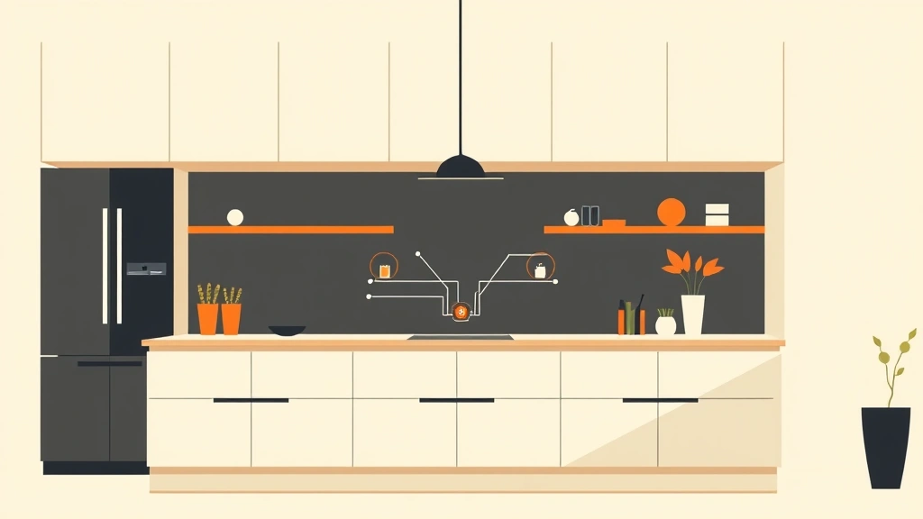 Abstract vector illustration of a smart home device on a kitchen counter