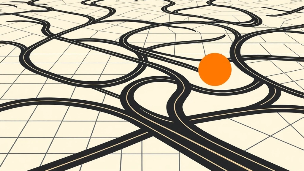 Abstract vector illustration of a city grid with a charcoal and burnt-orange color scheme.