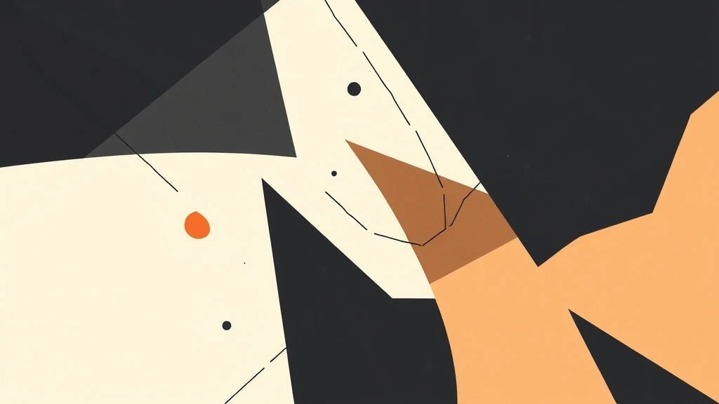 Abstract geometric shapes and broken lines in charcoal and orange on a white background