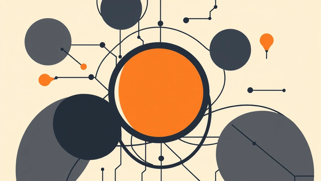 Abstract geometric circuit paths in charcoal and burnt-orange on an off-white background