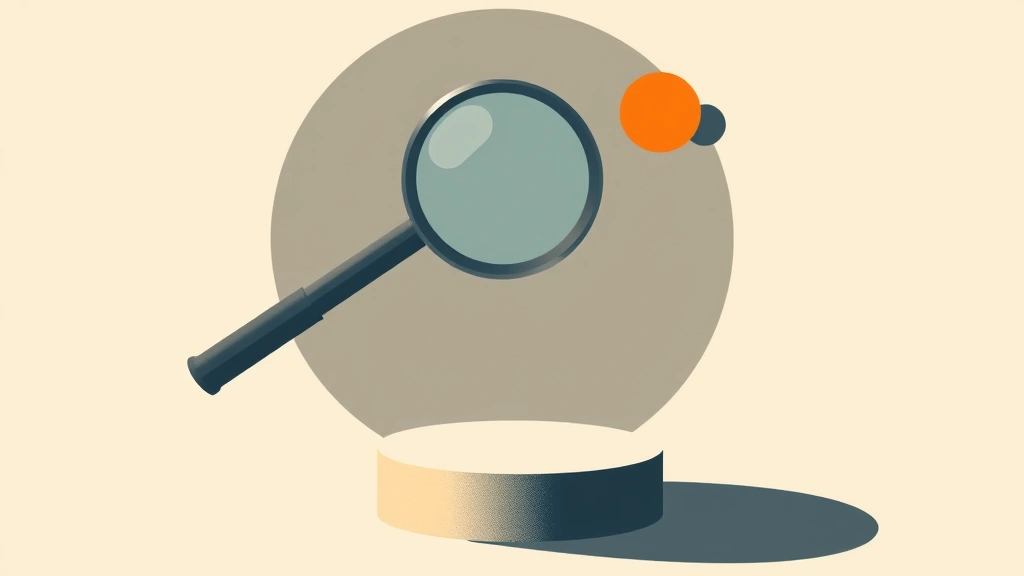 Abstract illustration of a magnifying glass and a podium.
