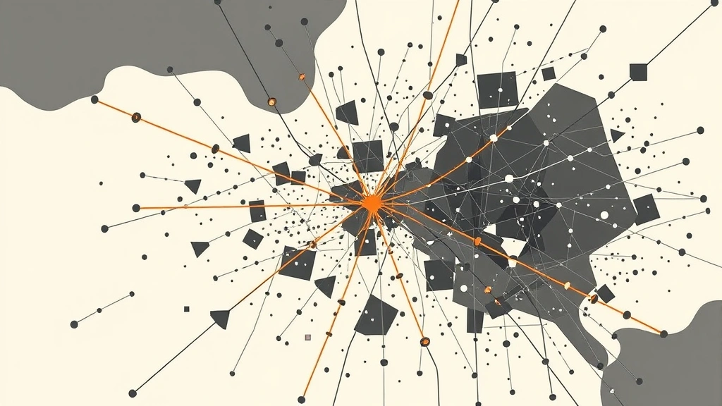 Abstract vector art of a fragmented digital network grid.