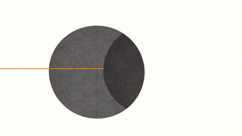 Abstract illustration of two overlapping charcoal circles connected by an orange line.