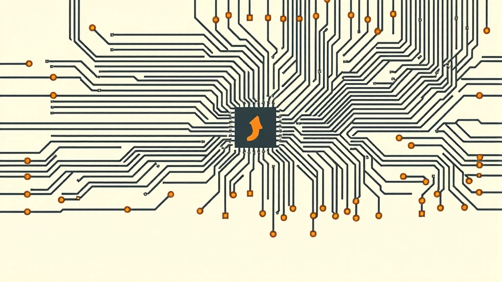 Abstract vector illustration of a circuit board with a burnt-orange accent