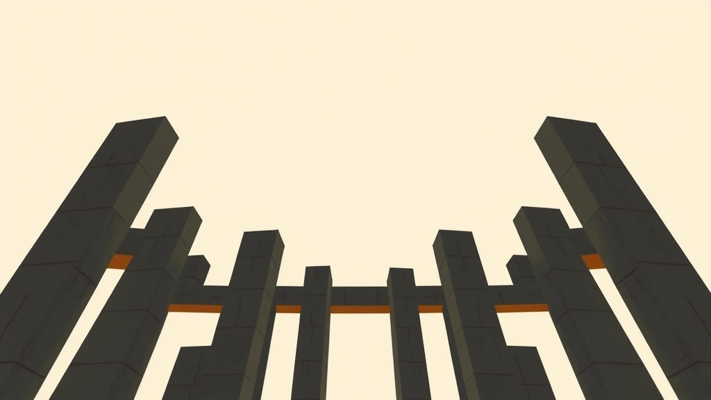 Abstract geometric pillars rising upward in charcoal and orange