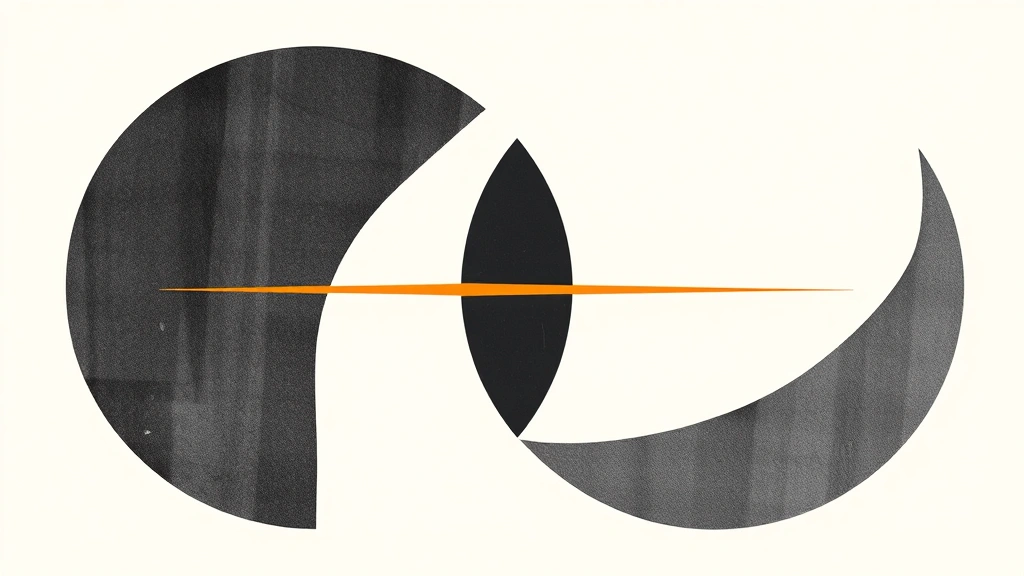 Abstract geometric shapes in charcoal and burnt-orange on an off-white background.