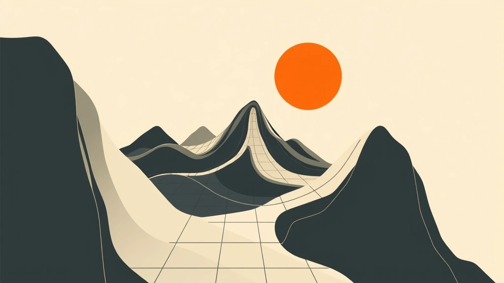 Abstract geometric grid morphing into a landscape
