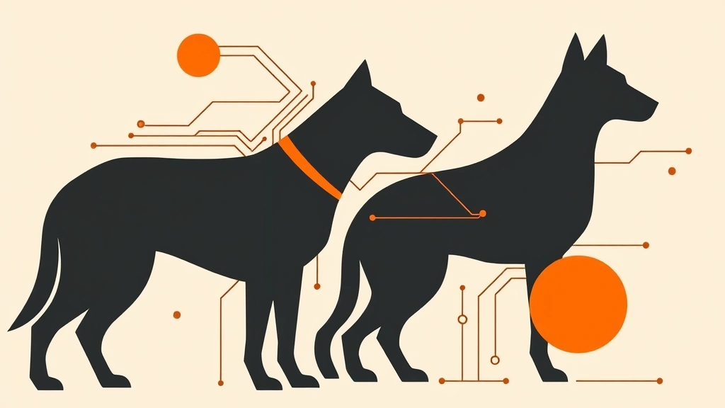 Abstract vector illustration of a geometric dog silhouette with circuit patterns.