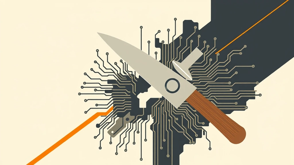 Abstract vector illustration of a circuit board and a gavel