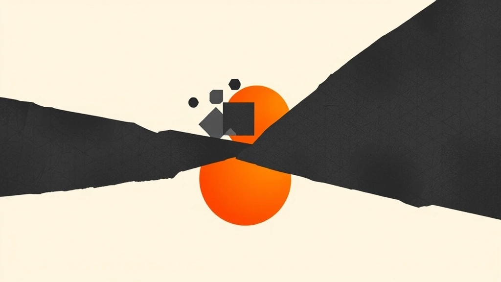 Abstract illustration of a broken barrier separating data shapes.