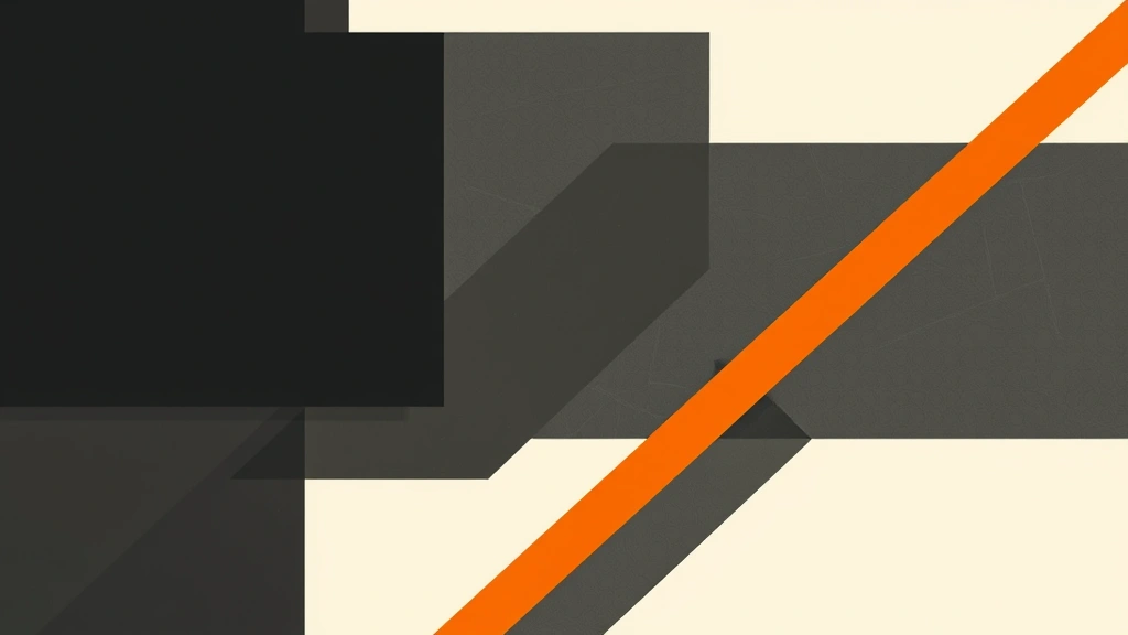 Abstract geometric shapes in charcoal and orange on an off-white background