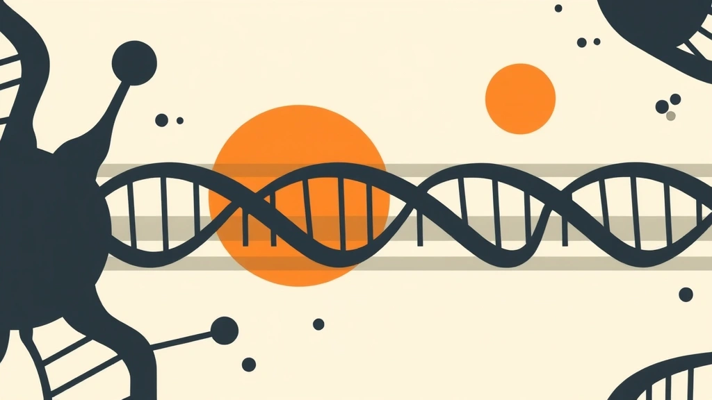 Abstract vector illustration of a cellular structure and genetic sequence.
