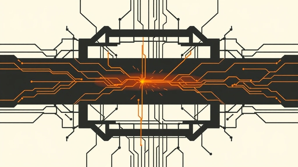 Abstract vector art showing a connection breaking through a security barrier.
