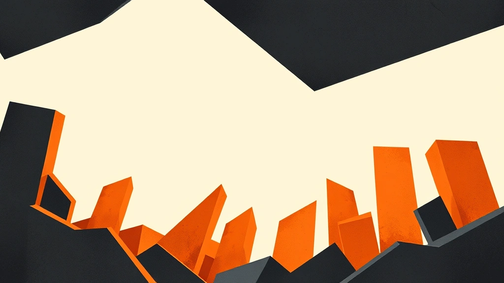 Abstract vector illustration of a large dark shape absorbing smaller orange rectangles.