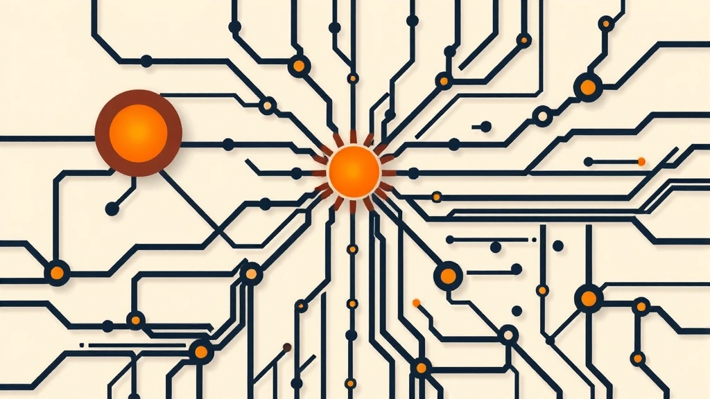 Abstract vector illustration of interlocking circuits and nodes